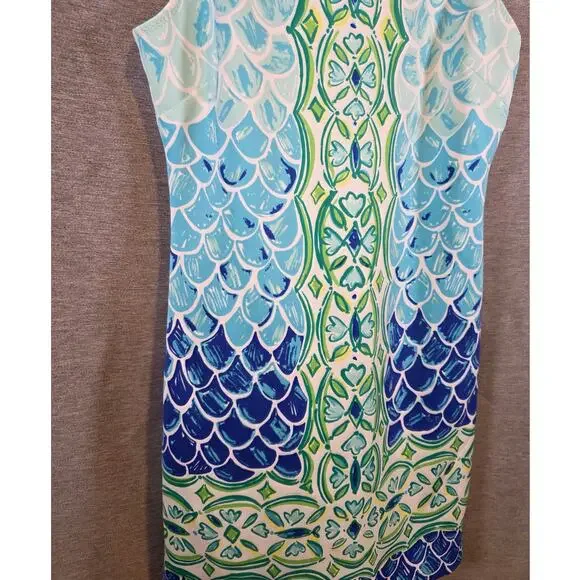Lilly Pulitzer Shift Dress Perla Scale Back Engineered Scuba Med Mermaid *READ* - Picture 2 of 7